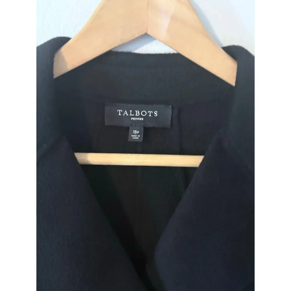 TALBOTS black wool blend double breasted 3/4 sleeve blazer jacket petite - Picture 3 of 10